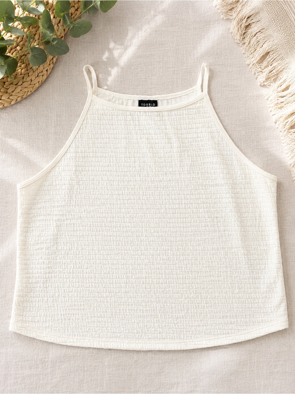 torrid White Smocked Cropped Halter Tank